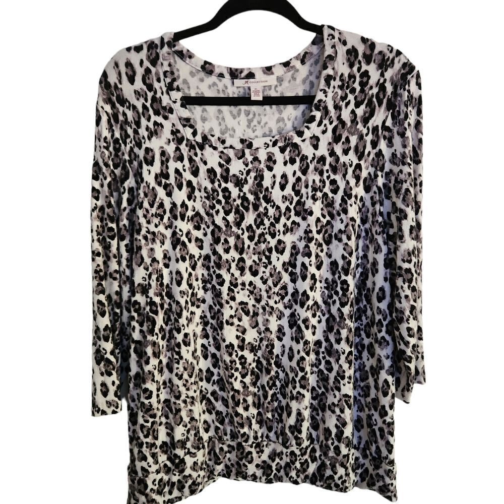 JM Collection Three Quarter Sleeve Animal Print Banded Waist Top Size XL